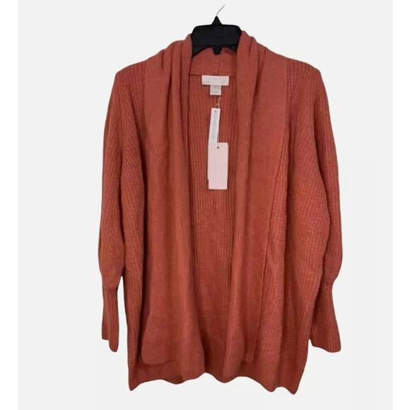 RACHEL PARCELL Shawl Collar Open Cardigan in Red Baroque Medium NEW $99 - Picture 2 of 4